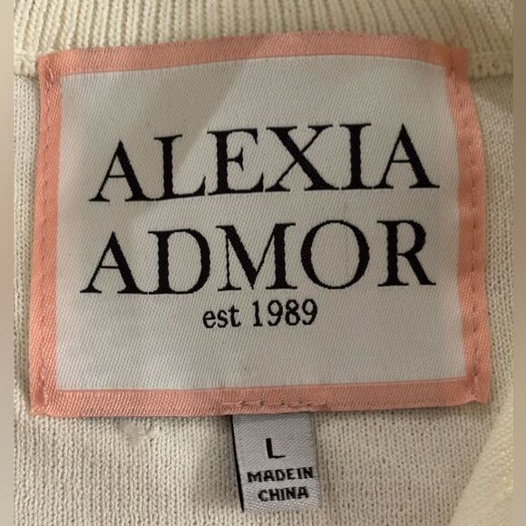 ALEXIA ADMOUR SIZE LARGE PHOEBE IVORY RED BLACK QUARTER ZIP SWEATER - Picture 7 of 8